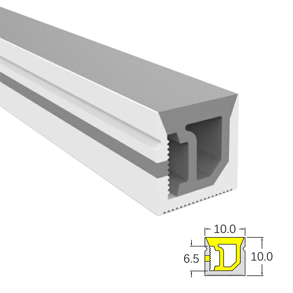 Weicher LED-Kanaldiffusor aus Silikon für 5 mm schmale LED-Streifen – 10 x 10 mm, 120° seitlich abstrahlend
