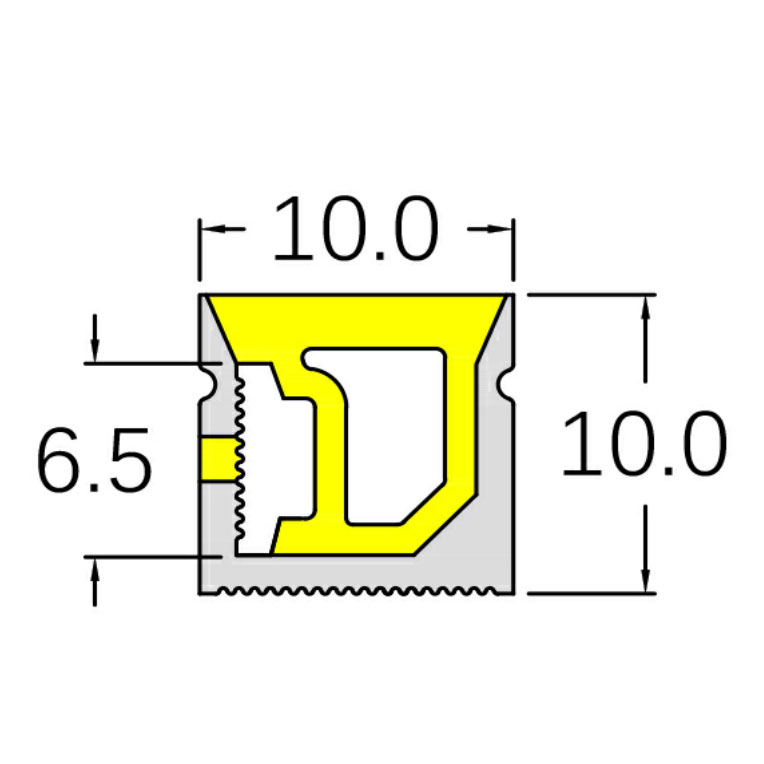 Weicher LED-Kanaldiffusor aus Silikon für 5 mm schmale LED-Streifen – 10 x 10 mm, 120° seitlich abstrahlend Weicher LED-Kanaldiffusor aus Silikon für 5 mm schmale LED-Streifen – 10 x 10 mm, 120° seitlich abstrahlend