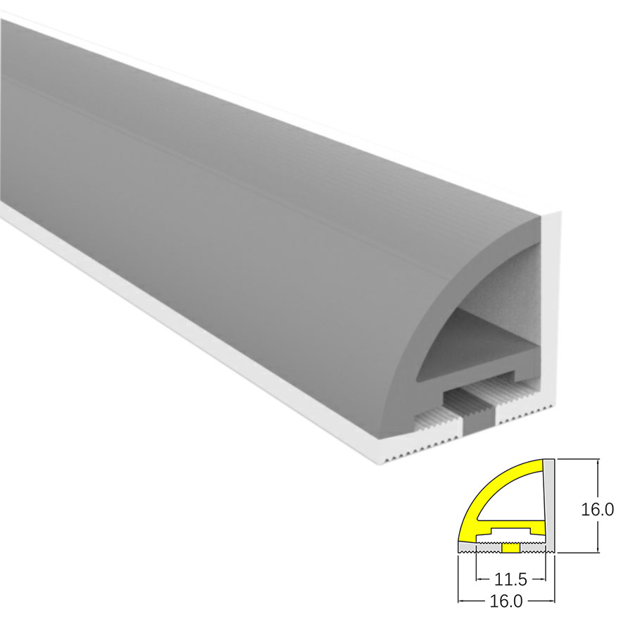 Silikon-LED-Streifendiffusor, Eckkanal, Neonröhre, 90° nach oben emittierend, 16 x 16 mm