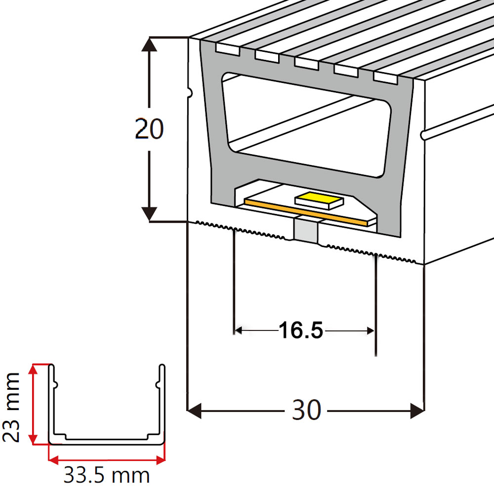 Flexibler Streifen-LED-Kanal aus Silikon für 15-mm-LED-Streifenbeleuchtung – 30 x 20 mm, 120° nach oben emittierend