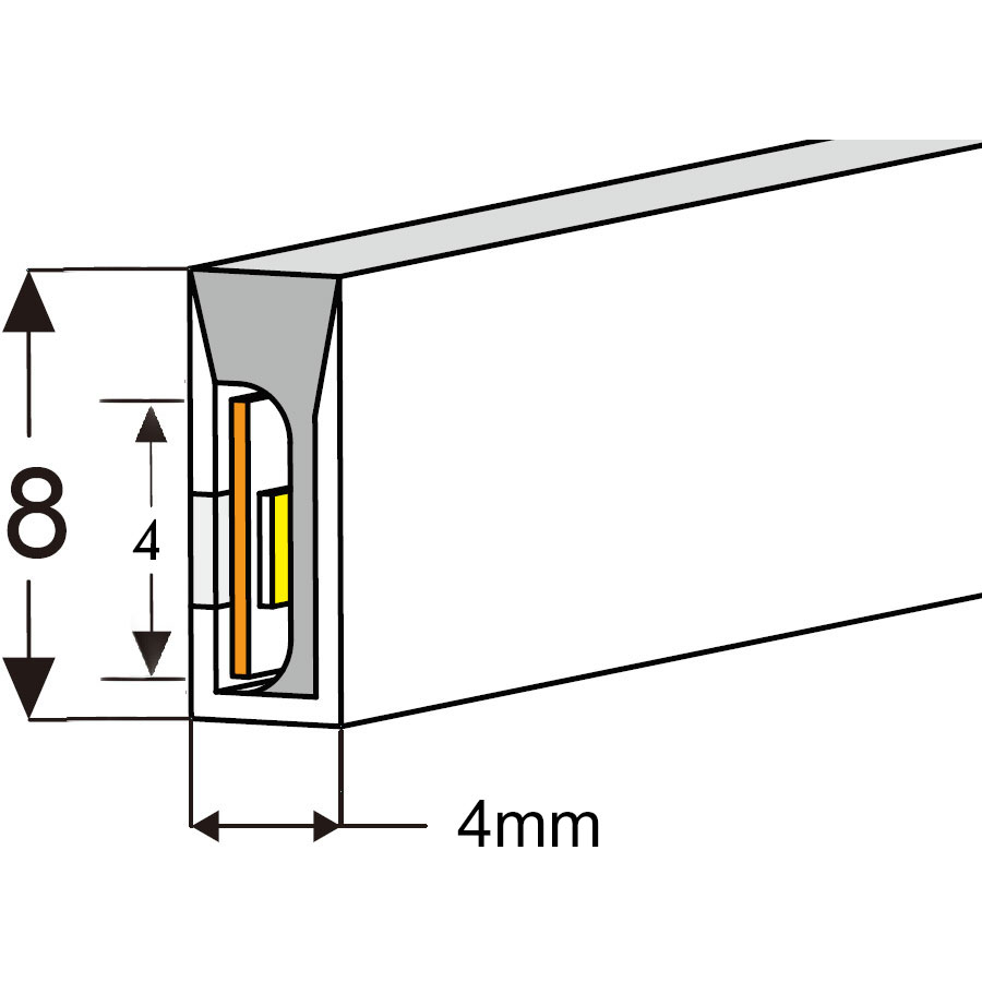 4 * 8 mm seitlich emittierender wasserdichter Silikon-LED-Kanal für 4 mm dünne LED-Streifen 4 * 8 mm seitlich emittierender wasserdichter Silikon-LED-Kanal für 4 mm dünne LED-Streifen