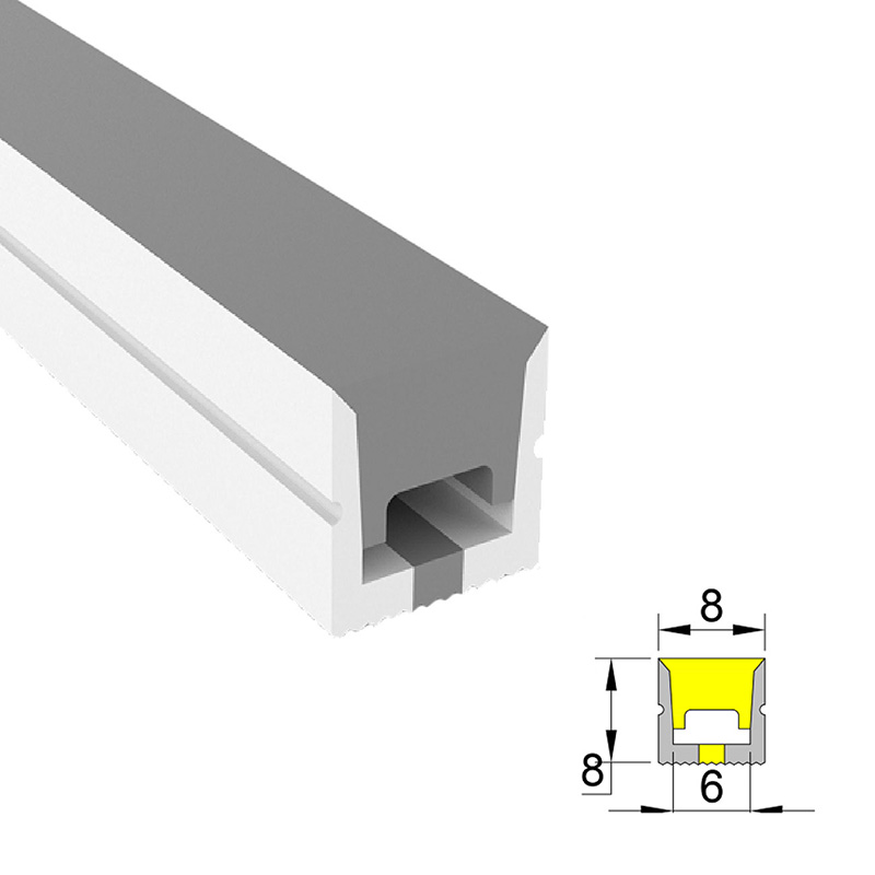Flexibler Silikon-LED-Streifendiffusor für 5 mm schlanke LED-Beleuchtungsstreifen – 08 x 08 mm, 120° nach oben emittierend