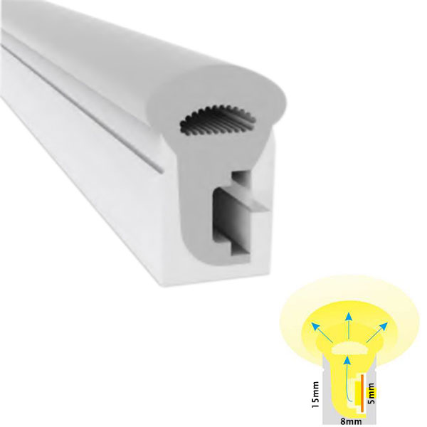 Flexibler Silikon-LED-Lichtkanal für 5 mm dünne LED-Streifen – 08 x 15 mm, 270° seitlich abstrahlend