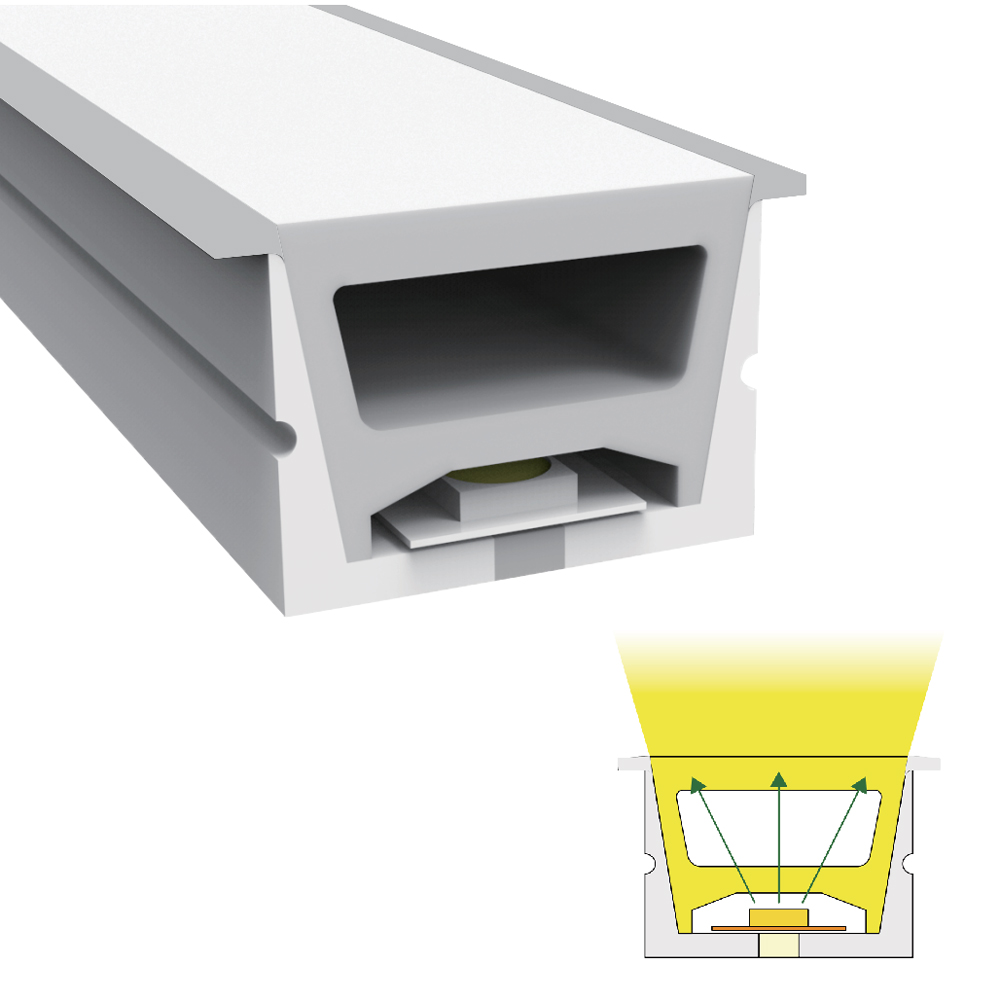 Silikon-LED-Beleuchtungskanal mit Flansch für 5 mm schmale LED-Lichtleiste – 10 x 10 mm, 120° nach oben emittierend