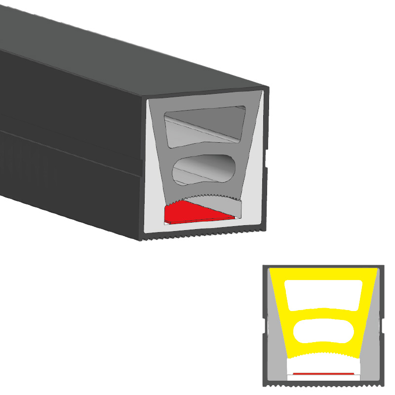 Schwarzer Silikon-LED-Streifenschlauch, flexibler LED-Kanal, 120° nach oben emittierend, 20 x 20 mm