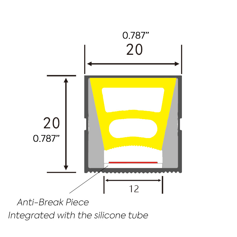 Schwarzer Silikon-LED-Streifenschlauch, flexibler LED-Kanal, 120° nach oben emittierend, 20 x 20 mm Schwarzer Silikon-LED-Streifenschlauch, flexibler LED-Kanal, 120° nach oben emittierend, 20 x 20 mm