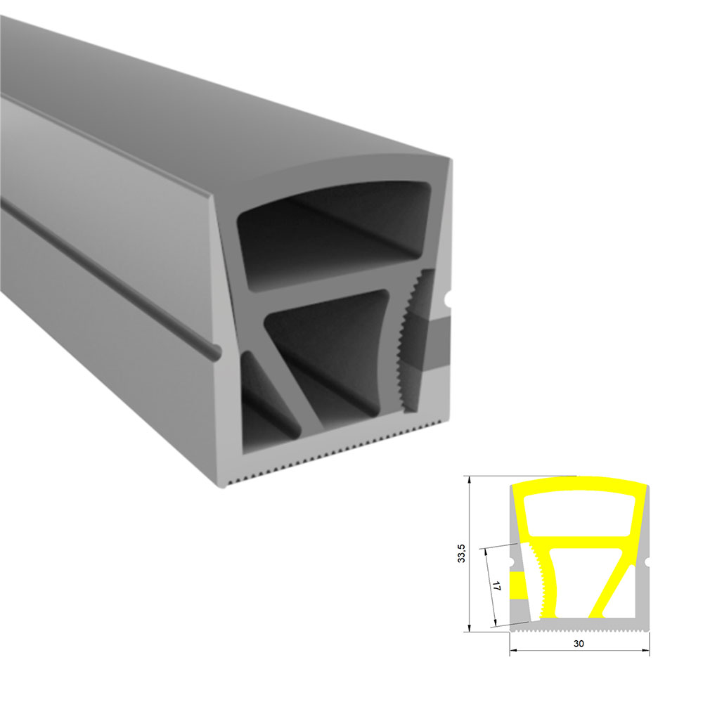 Silikon-LED-Lichtstreifen-Diffusorkanal für 15 mm LED-Streifen – 30 x 32 mm, 120° seitlich abstrahlend