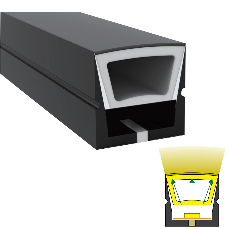 10*10mm 120° horní vyzařující plně černý silikonový LED páskový kanál pro 5mm LED světelné pásy 10*10mm 120° horní vyzařující plně černý silikonový LED páskový kanál pro 5mm LED světelné pásy