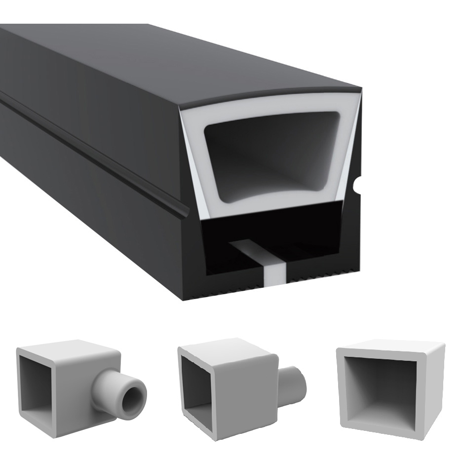 10*10mm 120° horní vyzařující plně černý silikonový LED páskový kanál pro 5mm LED světelné pásy 10*10mm 120° horní vyzařující plně černý silikonový LED páskový kanál pro 5mm LED světelné pásy