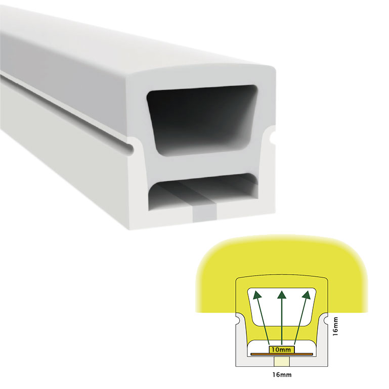 Silikon-LED-Kanal, flexible Neonlichtstreifen, 180° nach oben emittierend, 16 x 16 mm