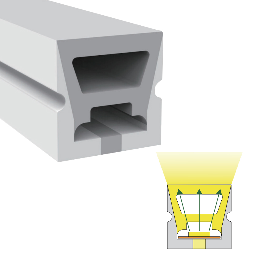 Flexible Silikon-LED-Kanalschiene für 5 mm LED-Streifenbeleuchtung – 10 x 10 mm, 120° nach oben emittierend