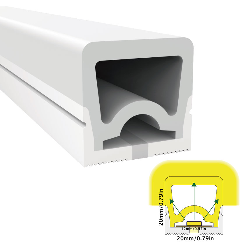 16.4 stop/role 20 * 20 mm Vodotěsný IP67 180° Silikonová ohebná LED neonová trubice vyzařující ze tří stran pro 10/12 mm flexibilní LED pásky
