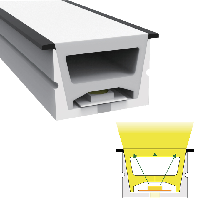 Silikon-LED-Beleuchtungsdiffusor mit schwarzem Flansch, 120° nach oben emittierend, 20 x 15 mm