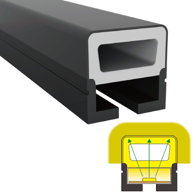 16.4 stop/role 20*20mm 180° s horním vyzařováním vodotěsná IP67 silikonová flexibilní černá LED neonová trubice pro 10mm LED světelné pásy