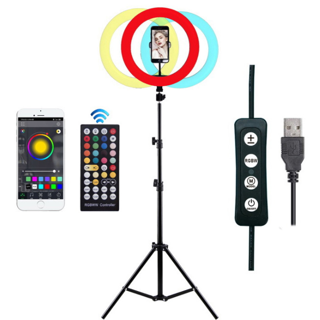 DC5V USB Full-Color RF APP a drátové ovládání RGBW LED prstencové světlo v reálném čase Žadatel pro živé vysílání a fotografování