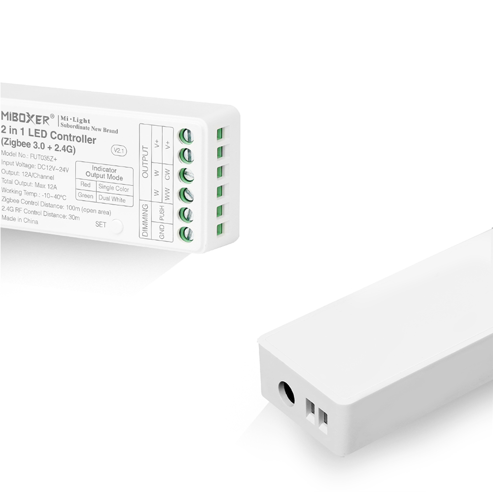 FUT035Z+ 2v1 Dual White LED Strip Controller – DC12~24V – Zigbee 3.0+2.4G FUT035Z+ 2v1 Dual White LED Strip Controller – DC12~24V – Zigbee 3.0+2.4G