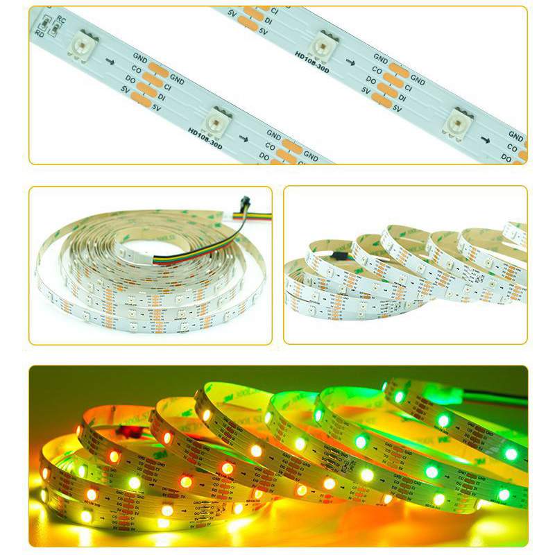 DC5V nejrychlejší HD108 IC individuálně adresovatelné RGB flexibilní LED páskové světlo – vodotěsné volitelné – 16.4 Ft 150LED DC5V nejrychlejší HD108 IC individuálně adresovatelné RGB flexibilní LED páskové světlo – vodotěsné volitelné – 16.4 Ft 150LED