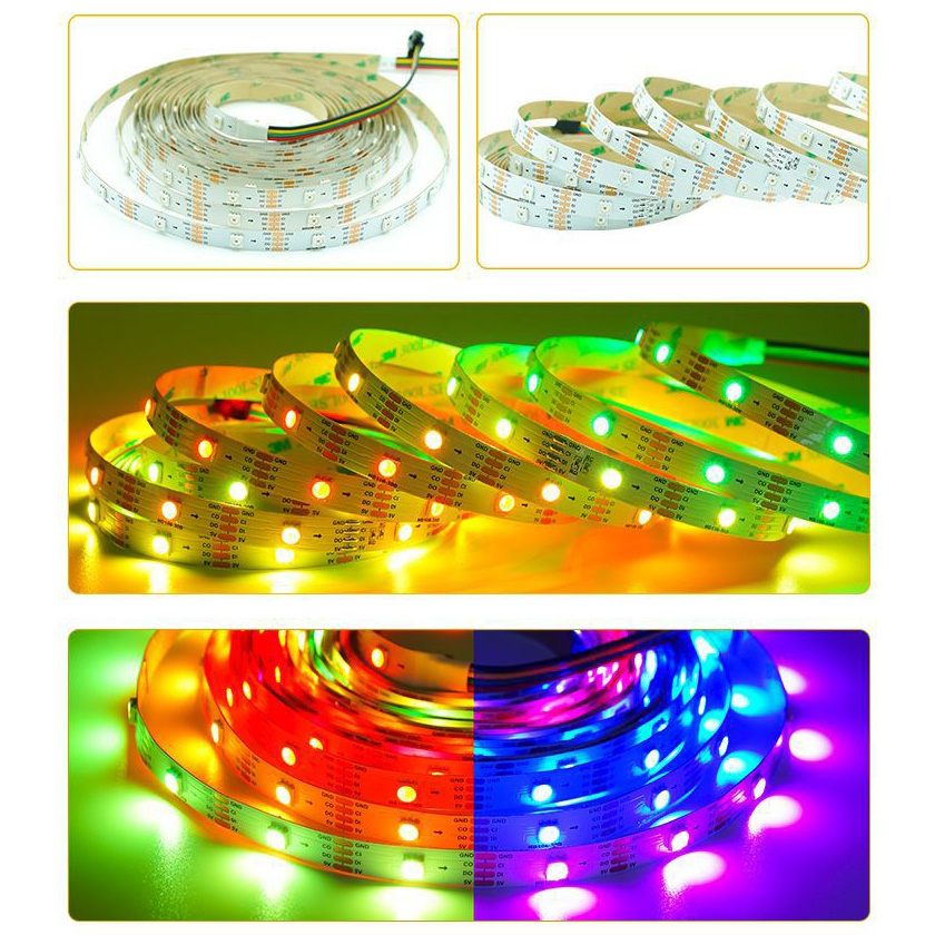 DC5V nejrychlejší HD108 IC individuálně adresovatelné RGB flexibilní LED páskové světlo – vodotěsné volitelné – 16.4 Ft 150LED DC5V nejrychlejší HD108 IC individuálně adresovatelné RGB flexibilní LED páskové světlo – vodotěsné volitelné – 16.4 Ft 150LED