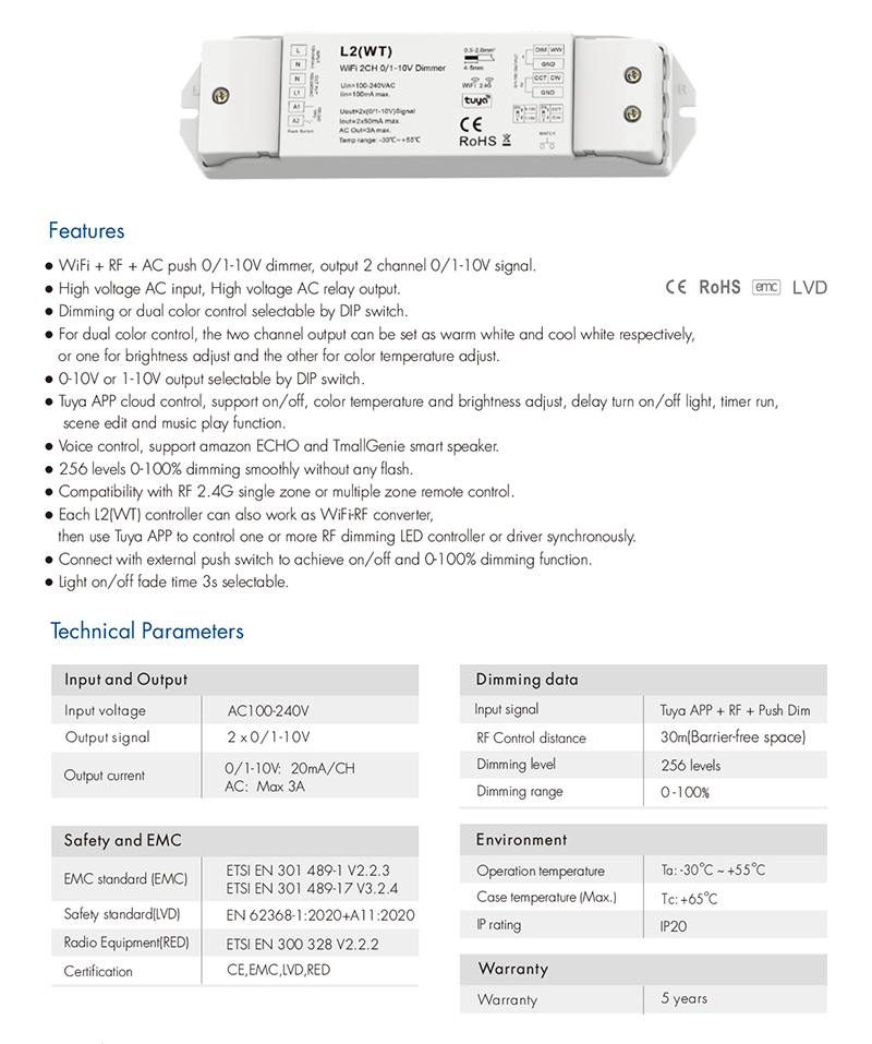 LED Knob Control Dimmer 0-10V 1-10V LED Light Dimmer Switch AC110V 220V  Brightness Easy Adjustable Recessed Installation