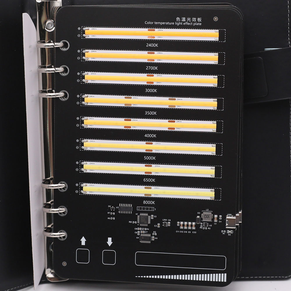 Tragbares Buch zur Anzeige von LED-Streifenlichttypen und Farbeffekten für Ausstellungen