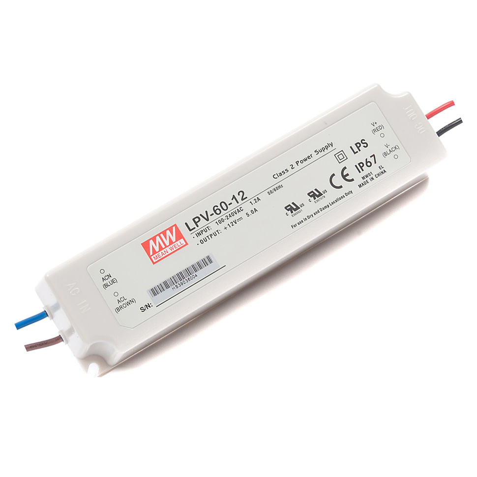 LPV-60-12 60Watt AC90~264V Eingang Mean Well Hocheffizientes wasserdichtes DC12V UL-gelistetes LED-Display-Beleuchtungsnetzteil