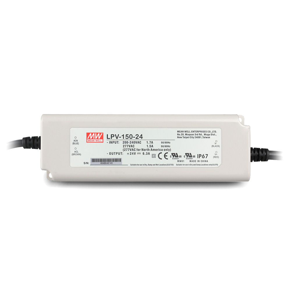 LPV-150-24 150 Watt AC110V Eingangsspannung Mean Well Hocheffizientes wasserdichtes DC24V UL-gelistetes LED-Display-Beleuchtungsnetzteil