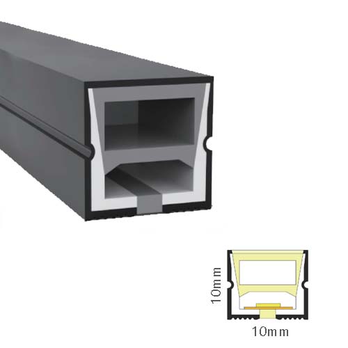 Linearer schwarzer LED-Diffusor, weicher Silikonschlauch, 120° nach oben emittierend, 10 x 10 mm