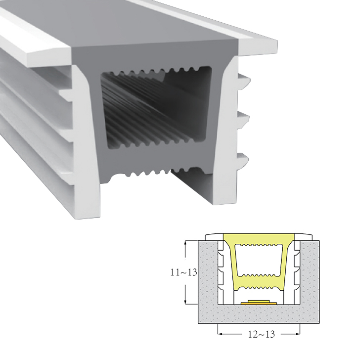 LED-Silikondiffusor mit linearem Aluminiumkanal, 120° nach oben emittierend, 12 x 12 mm