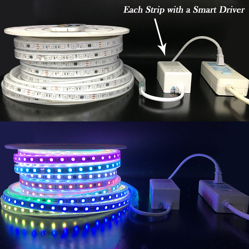 AC 110V 220V vysokonapěťové adresovatelné RGB LED páskové světlo, venkovní IP68 AC 110V 220V vysokonapěťové adresovatelné RGB LED páskové světlo, venkovní IP68