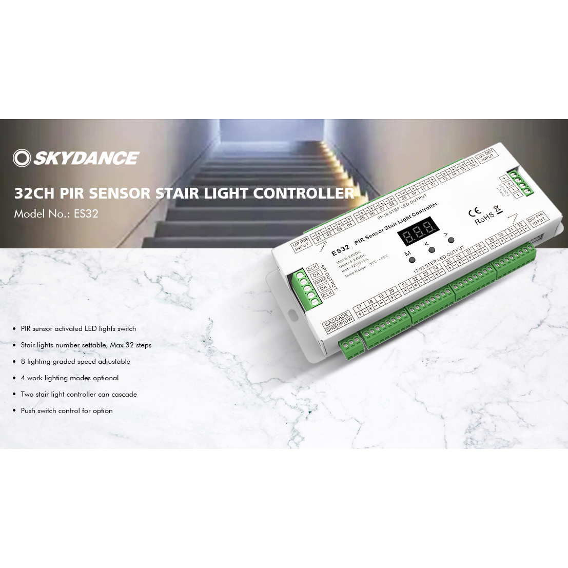 PIR Sensor LED Stair Lights Controller ES32