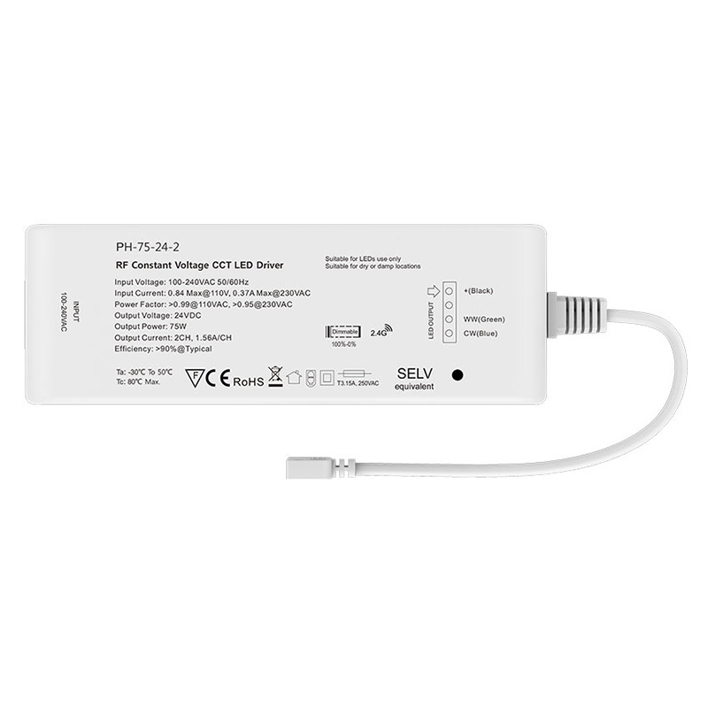 2-Kanal-75-W-DC24-V-AC-Eingang, dimmbarer RF-LED-Treiber PH-75-24-2
