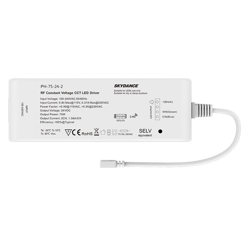 2-Kanal-75-W-DC24-V-AC-Eingang, dimmbarer RF-LED-Treiber PH-75-24-2 2-Kanal-75-W-DC24-V-AC-Eingang, dimmbarer RF-LED-Treiber PH-75-24-2