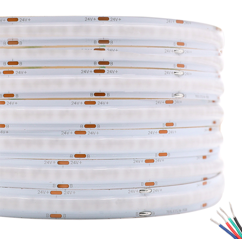 Nejnovější flexibilní COB LED pásková světla DC24V RGB měnící barvu, vysoký jas 768 čipů/M, role 16.4 stop Nejnovější flexibilní COB LED pásková světla DC24V RGB měnící barvu, vysoký jas 768 čipů/M, role 16.4 stop
