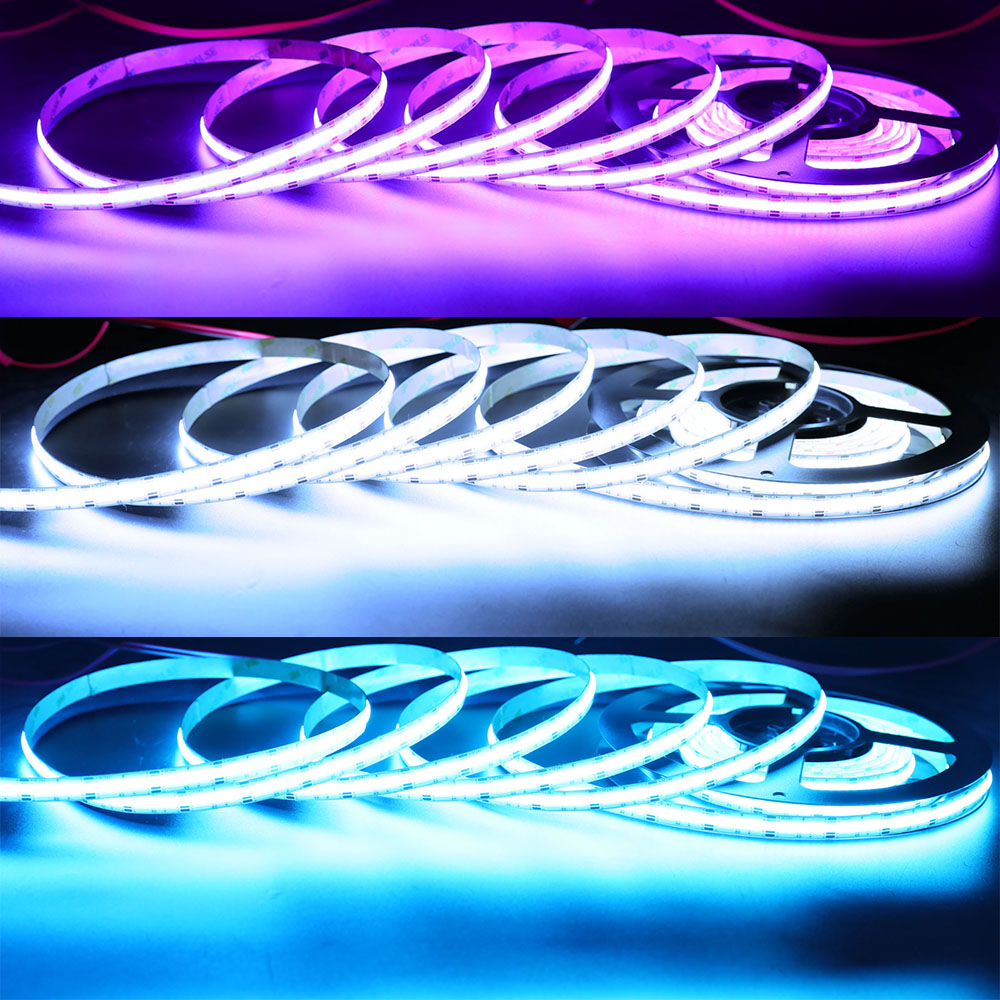 Nejnovější flexibilní COB LED pásková světla DC24V RGB měnící barvu, vysoký jas 768 čipů/M, role 16.4 stop Nejnovější flexibilní COB LED pásková světla DC24V RGB měnící barvu, vysoký jas 768 čipů/M, role 16.4 stop