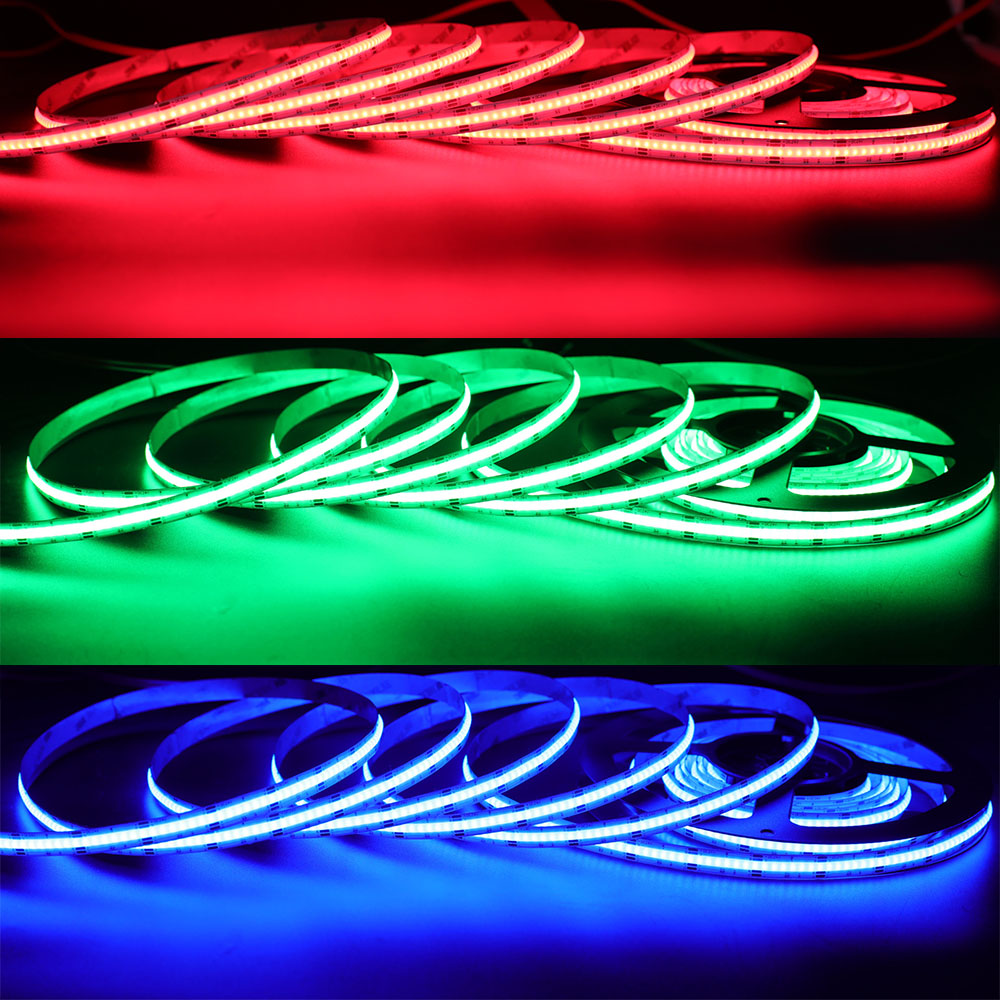 Nejnovější flexibilní COB LED pásková světla DC24V RGB měnící barvu, vysoký jas 768 čipů/M, role 16.4 stop Nejnovější flexibilní COB LED pásková světla DC24V RGB měnící barvu, vysoký jas 768 čipů/M, role 16.4 stop