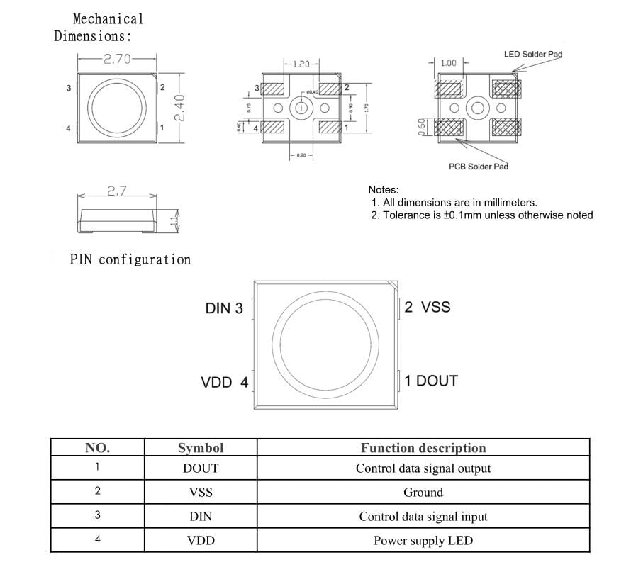 50 Pezzi Di LED RGB SK6805 MICRO 2427 Con Driver IC Integrato – Nuovi