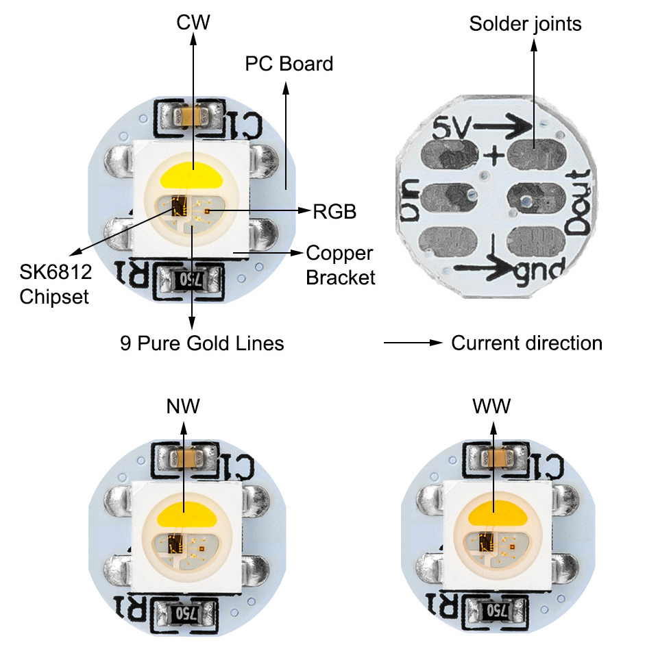 4-Pin WS2812B sk6812 LED Chip Heatsink Board 5V 5050 RGB WS2811 IC Built-in RGBW 