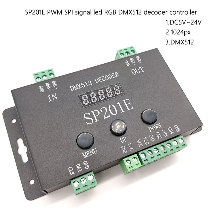SP201E Adressierbares RGB-Digitalpixel-SPI-Signal an DMX512-LED-Decoder-Controller, funktioniert mit WS2811 WS2815 SK6812 LED-Streifenlichtern SP201E Adressierbares RGB-Digitalpixel-SPI-Signal an DMX512-LED-Decoder-Controller, funktioniert mit WS2811 WS2815 SK6812 LED-Streifenlichtern
