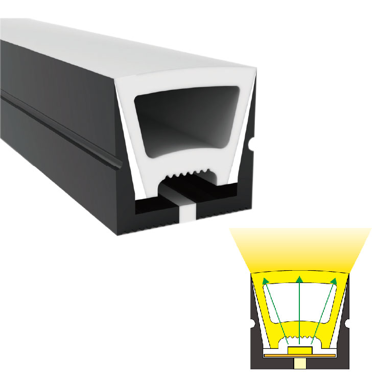 Černá LED neonová trubice Flexibilní silikonový LED pásek difuzor s horním vyzařováním 16*16mm