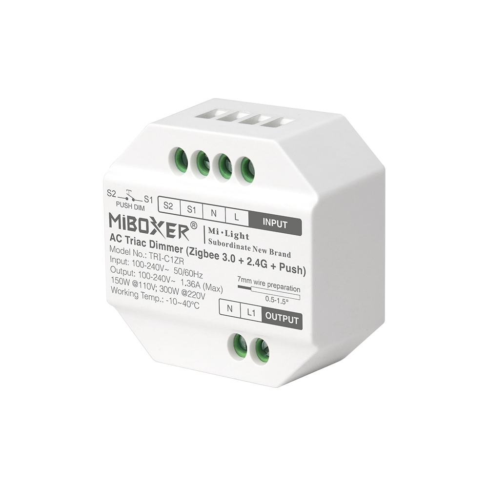 TRI-C1ZR Zigbee 3.0 AC100-240V RF Triac Dimmer – 2.4G + Push