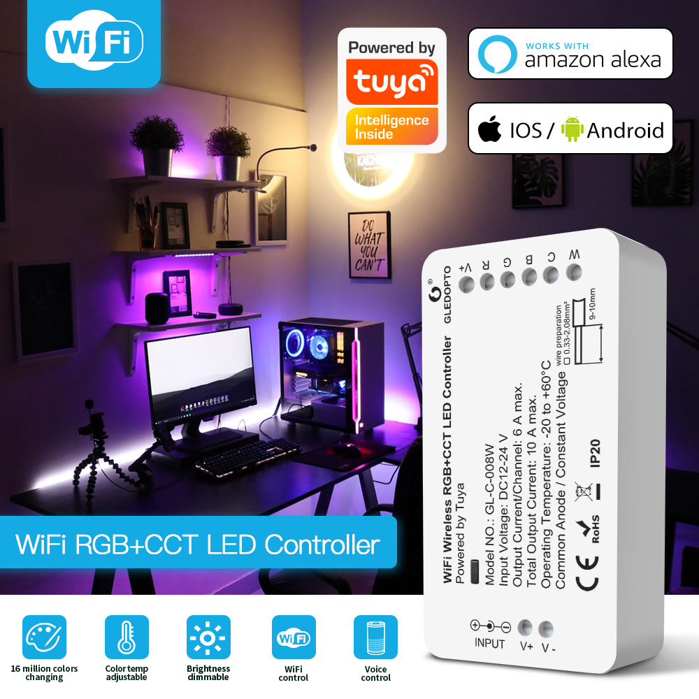 Tuya WiFi bezdrátový RGB+CCT LED ovladač světla Tuya WiFi bezdrátový RGB+CCT LED ovladač světla
