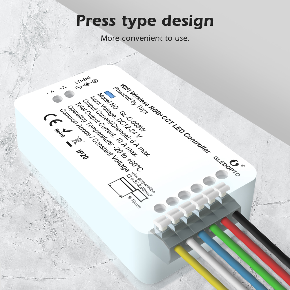 Tuya WiFi bezdrátový RGB+CCT LED ovladač světla Tuya WiFi bezdrátový RGB+CCT LED ovladač světla
