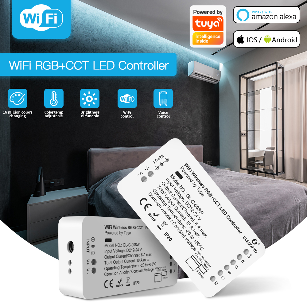 Tuya WiFi bezdrátový RGB+CCT LED ovladač světla Tuya WiFi bezdrátový RGB+CCT LED ovladač světla