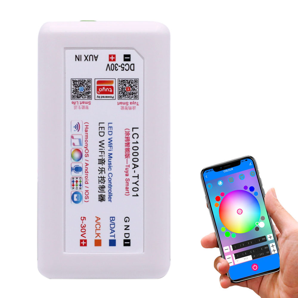 DC5-30V Tuya LED WiFi hudební ovladač pro adresovatelné LED pásky Světla LC1000A-TY01 DC5-30V Tuya LED WiFi hudební ovladač pro adresovatelné LED pásky Světla LC1000A-TY01
