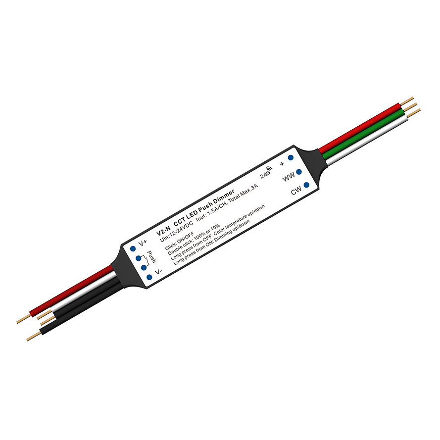 V2-N 12-24VDC konstantní napětí Mini Push CCT stmívatelný LED ovladač
