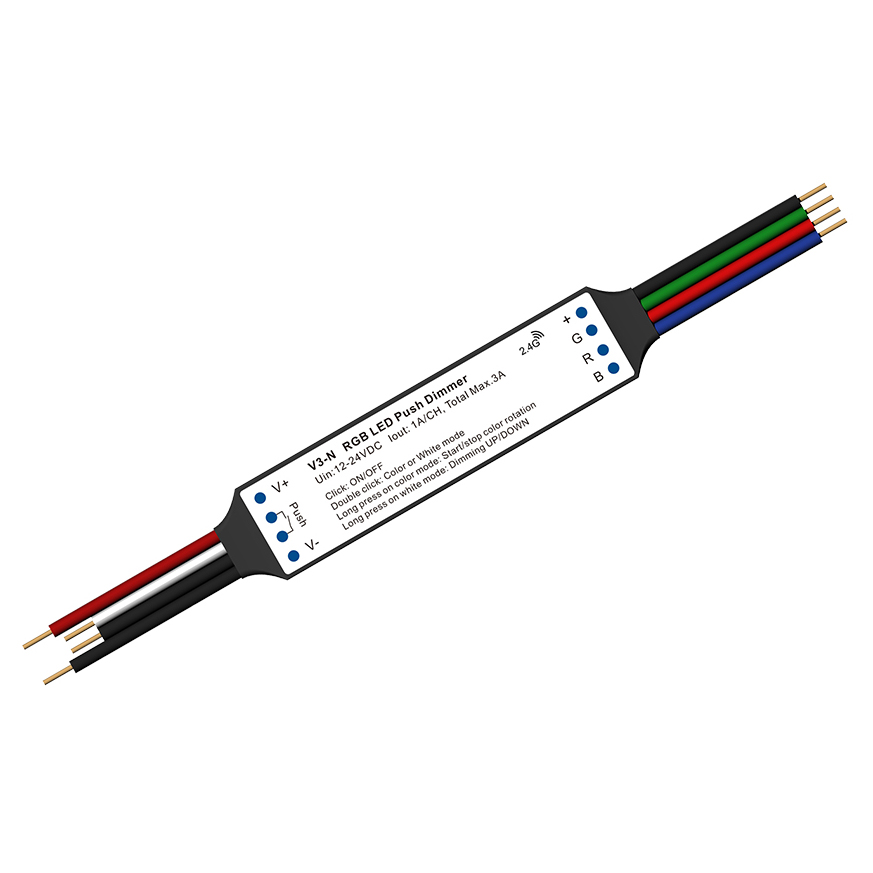 V3-N 12–24 VDC Konstantspannung Push Dim RF RGB Mini-LED-Controller
