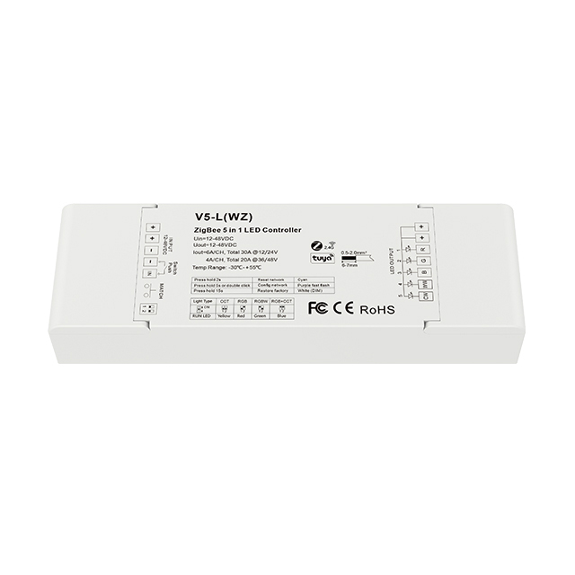 V5-L(WZ) 12-48VDC 5CH 6A ZigBee RF Tuya Push Dimming 5 in1 LED-Controller