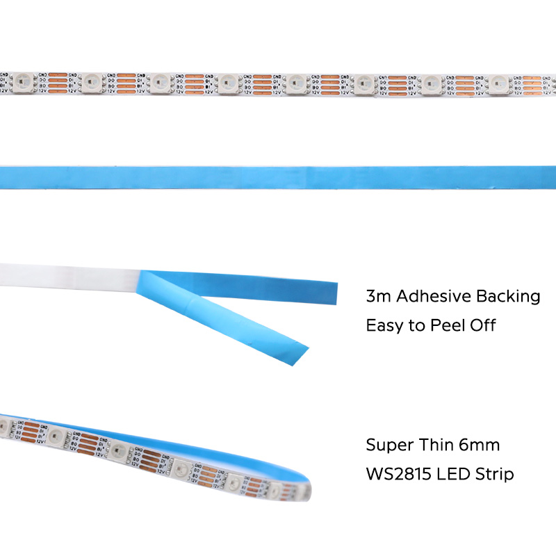 Velmi tenký 6mm LED pásek WS2815 5050 RGB s 300 LED diodami Velmi tenký 6mm LED pásek WS2815 5050 RGB s 300 LED diodami