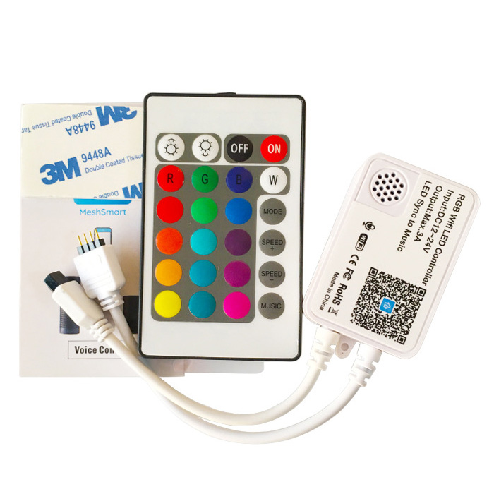 DC12~24V RGB WiFi Music Smartphone APP Dálkový LED ovladač s 24 klíči dálkové ovládání, práce s Alexou a Google Assitant DC12~24V RGB WiFi Music Smartphone APP Dálkový LED ovladač s 24 klíči dálkové ovládání, práce s Alexou a Google Assitant