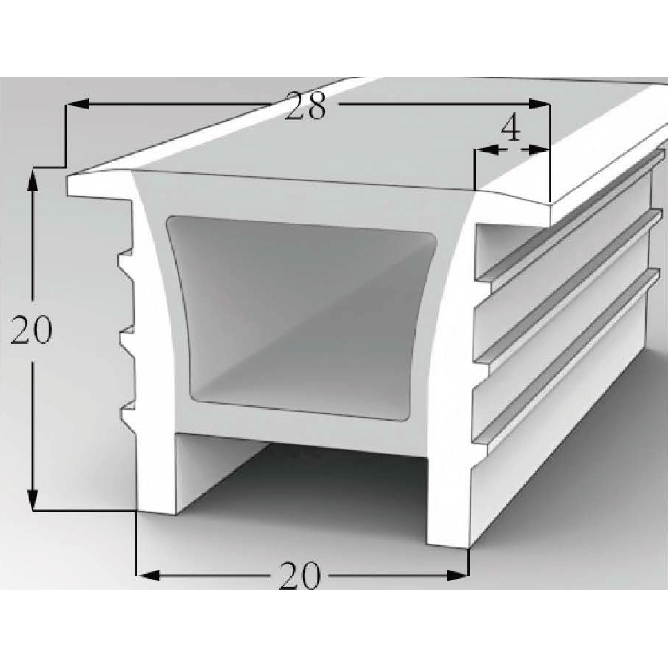 Weißer Silikon-LED-Diffusor mit Flansch für die Installation von Aluminiumkanälen, 120° nach oben emittierend, 20 x 20 mm Weißer Silikon-LED-Diffusor mit Flansch für die Installation von Aluminiumkanälen, 120° nach oben emittierend, 20 x 20 mm